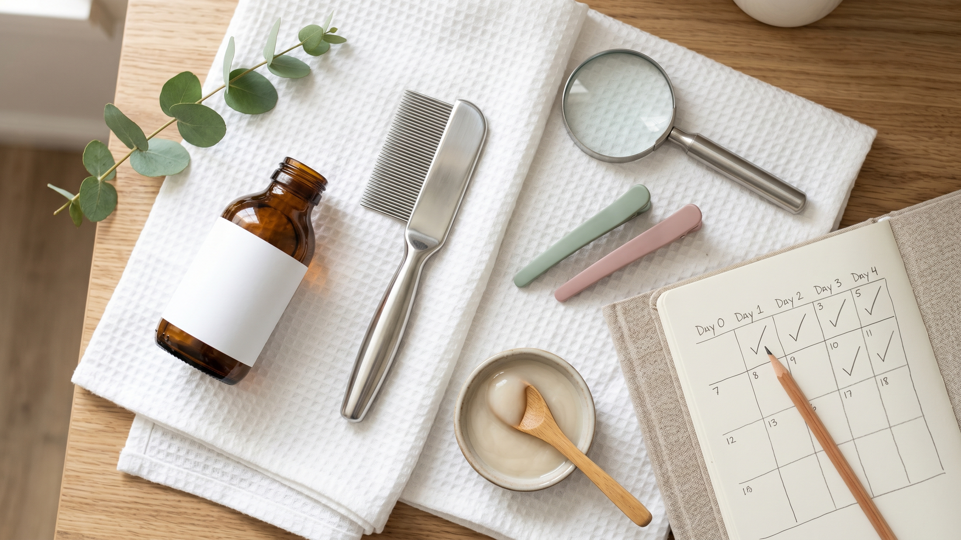 Lice treatment supplies and comb for a super lice treatment plan